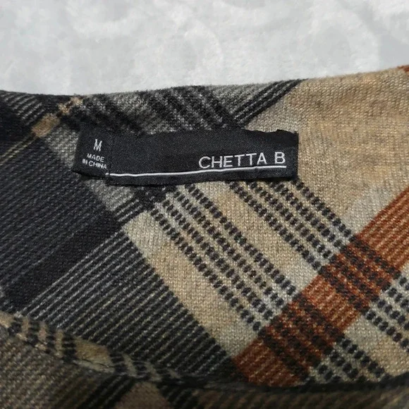 CHETTA B Bias Plaid 3/4 Sleeve Mini Knit Dress, Ruffle Details, Size M - Picture 11 of 15